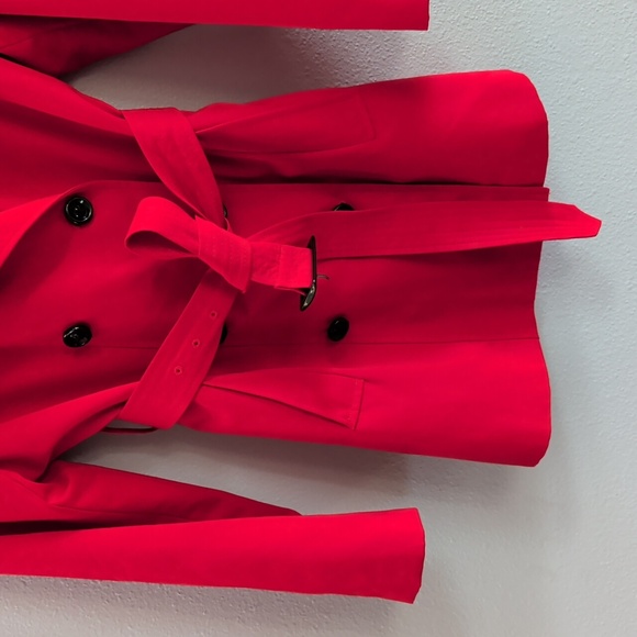 Lands' End Classic Double Breasted Women's Vibrant Red Trench Coat - Picture 3 of 8